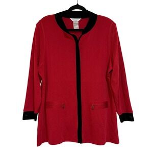 Misook Woman Red Travel Knit Jacket Black‎ Trim Zip Pocket Career Cardigan 2X